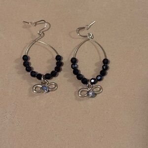 Silver black bead earrings